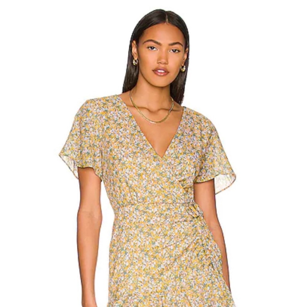 Steve Madden Yellow Ruched Ruffled Midi Sundress - Picture 9 of 9